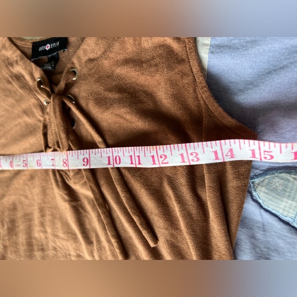 Amy Byer Brown Suede-Look Lace Hp Front Western Cowboy Boho Tank Top - Picture 4 of 7